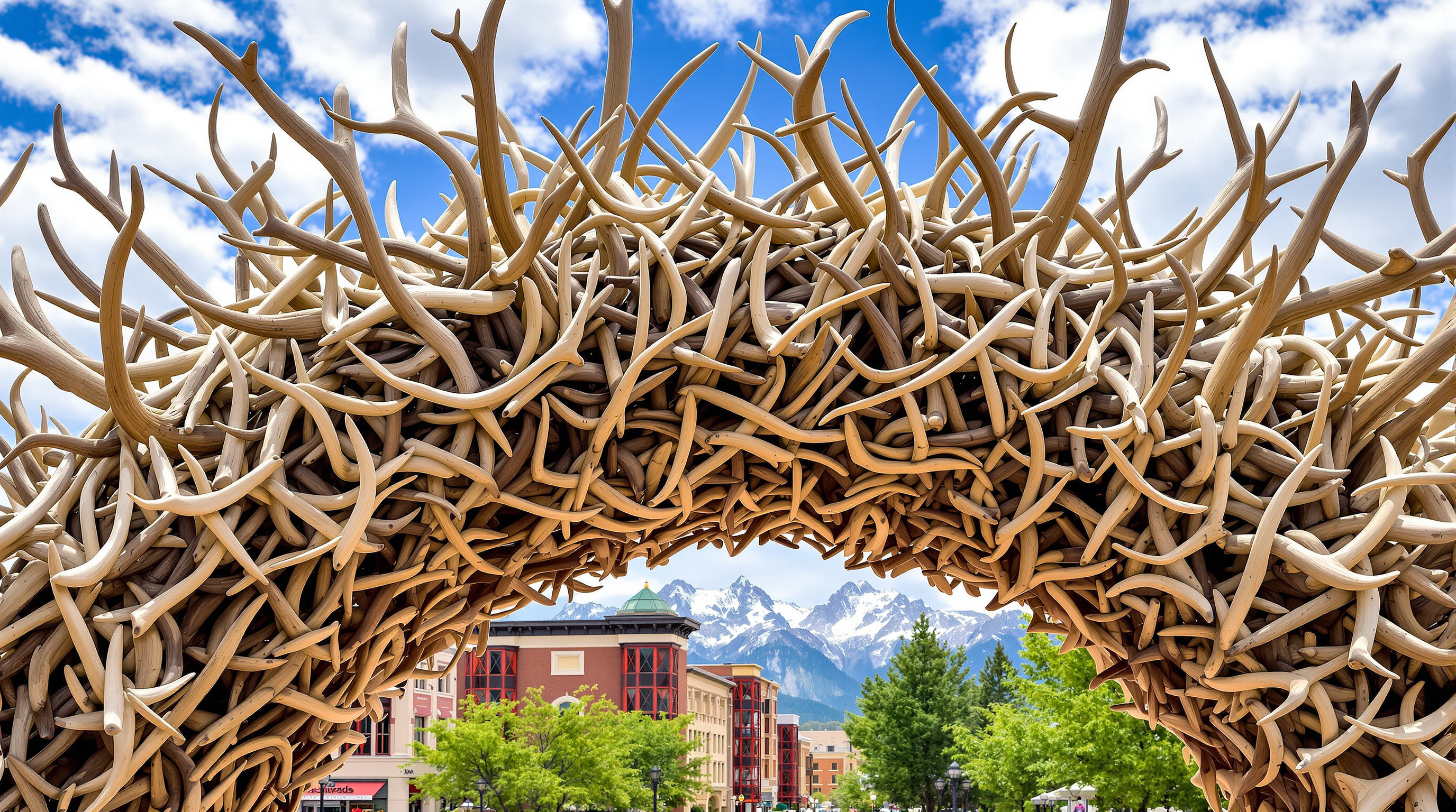 Close-up of Jackson Town Square elk antler arch
